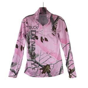 DUCK DYNASTY 1/4 Zip Pink Camo Hunting Outdoor‎ Performance Pullover Size Large
